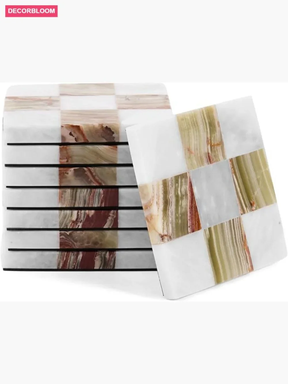 Set of 8 Handcrafted Marble Coasters – Square 4 Inch